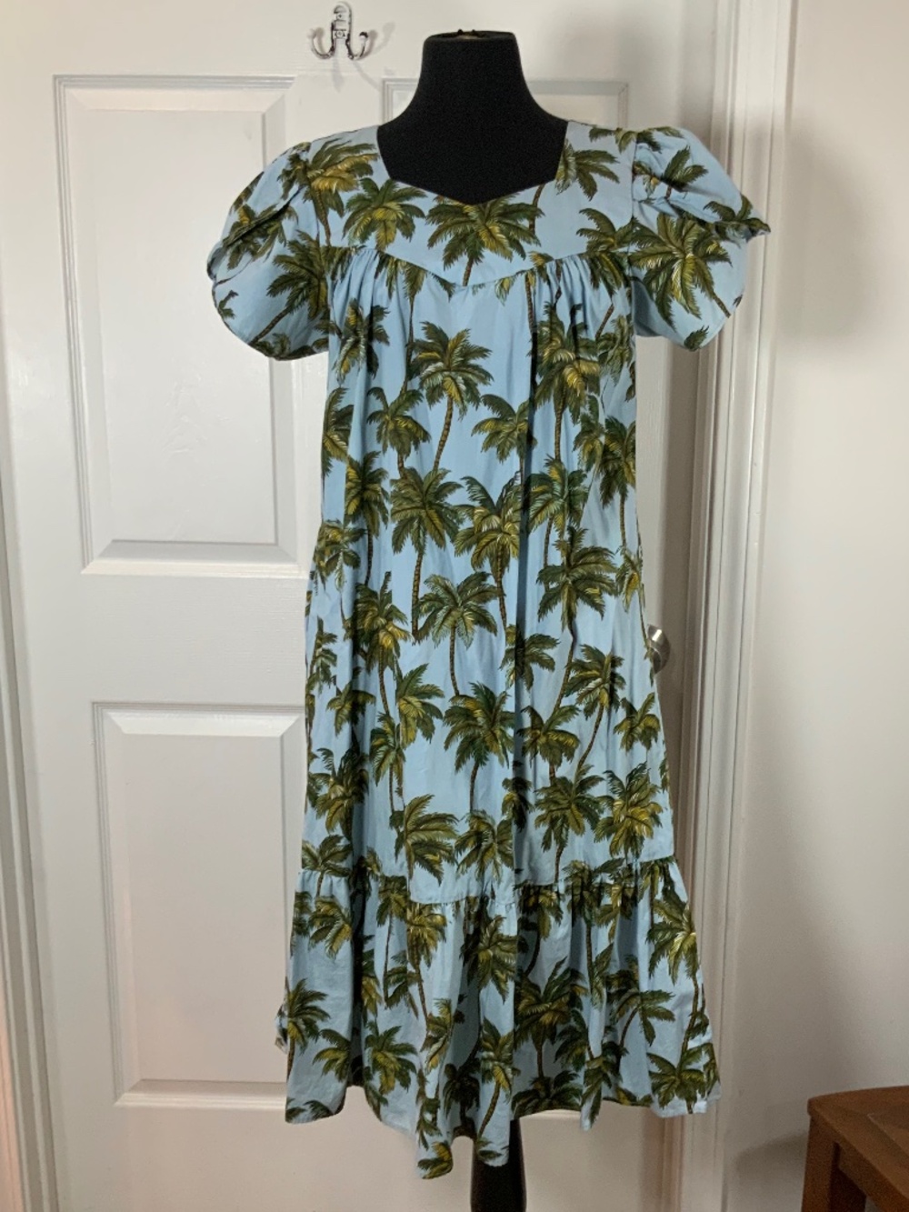 Aloha Republic Hawaiian Muumuu 100% Cotton Palm Tree Tropical Midi Dress Large